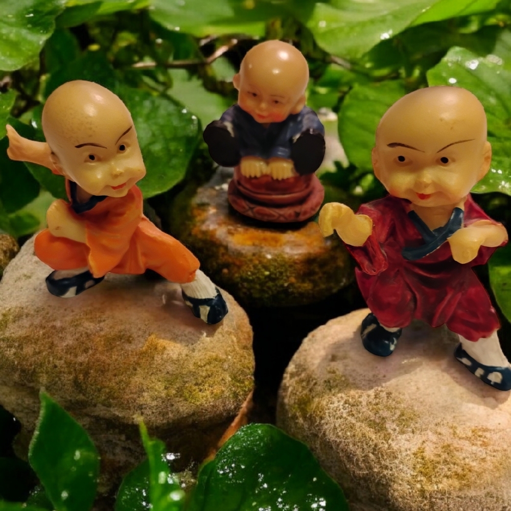 Vintage Monk Figurines in Orange and Red Robes